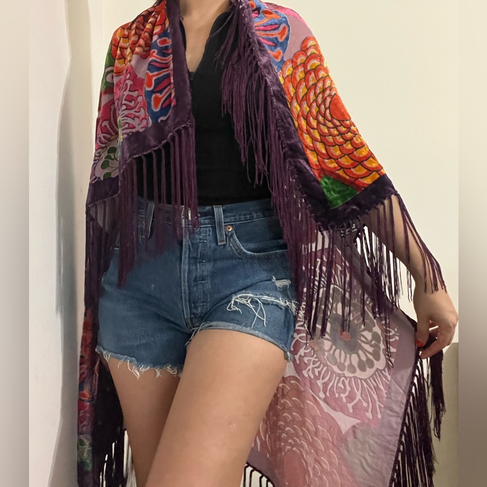 Vintage Silk velvet floral Shawl Scarf Wrap - Picture 4 of 9